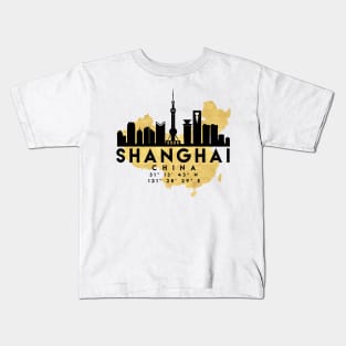 Shanghai China Skyline Map Art Kids T-Shirt